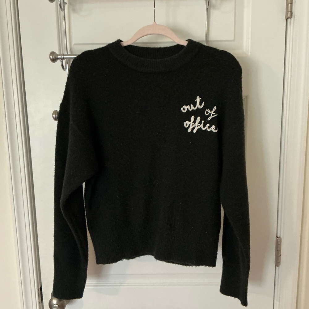 a new day Black Crew Neck Sweater with Embroidery